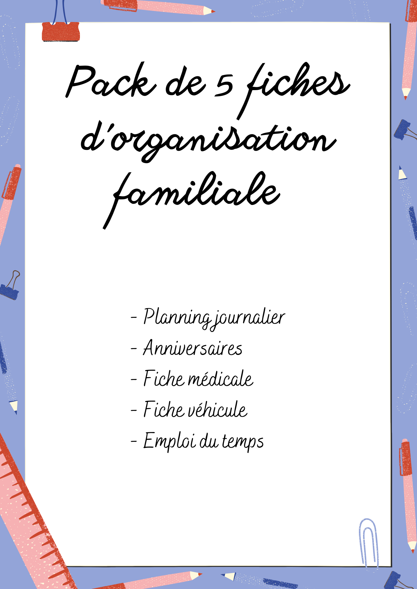 Fiches d'organisation familiale